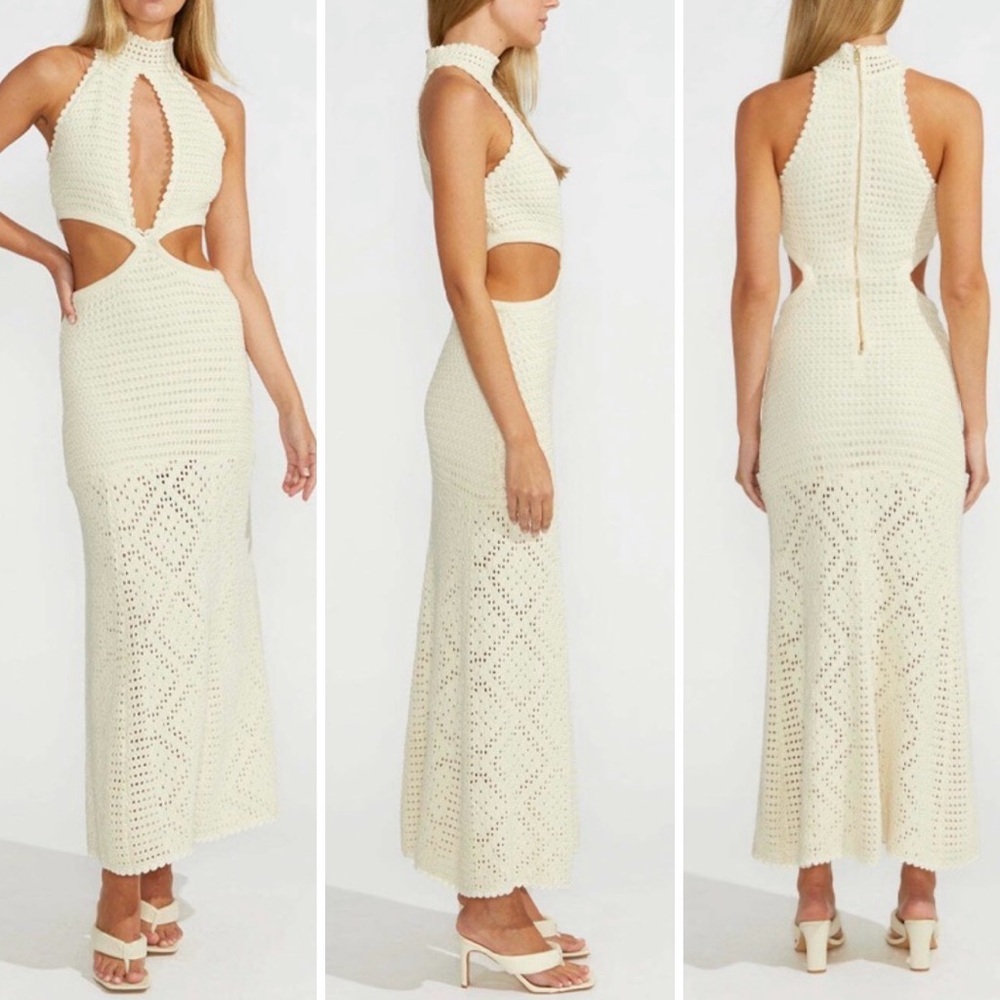 Alice McCall Salty Kisses Crochet Porcelain Cutout Resortwear Summer Midi Dress - Picture 10 of 10